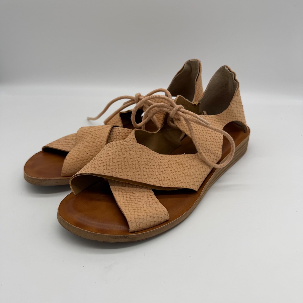 Lucky‎ Brand Womens Hafsa Lace Up Snakeskin Embossed Leather Sandals Tan 8M